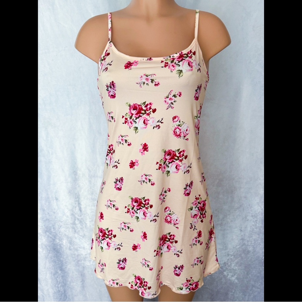 Cream White & Pink, Floral, Night Slip - Picture 7 of 8